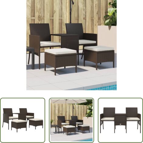 Panca da giardino -  Divano da Giardino a 2 Posti Tavolino e Pouf Polyrattan Marrone