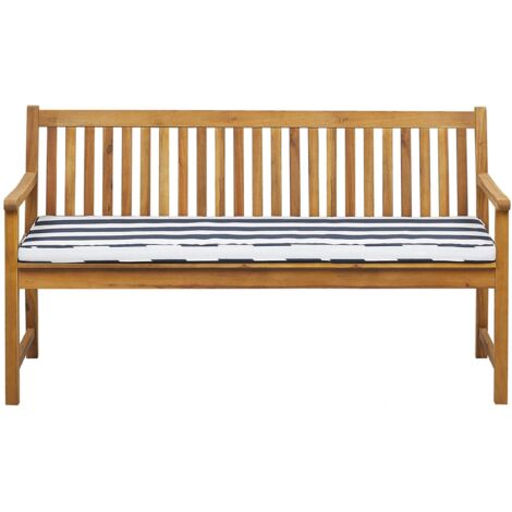 Panca da Giardino in Legno di Acacia con Cuscino Blu a Righe 160 cm Vivara