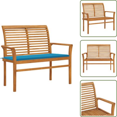 Panca da giardino in legno - vidaXL Panca da Giardino con Cuscino Blu 112 cm in Legno di Teak -