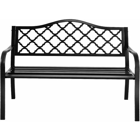 Panca da Giardino in Metallo, Sedia da Parco con Schienale Decorativo in Ghisa Nera, Panchina da Giardino con Braccioli, Panchina da Giardino Comoda, 127 x 60 x 89 cm