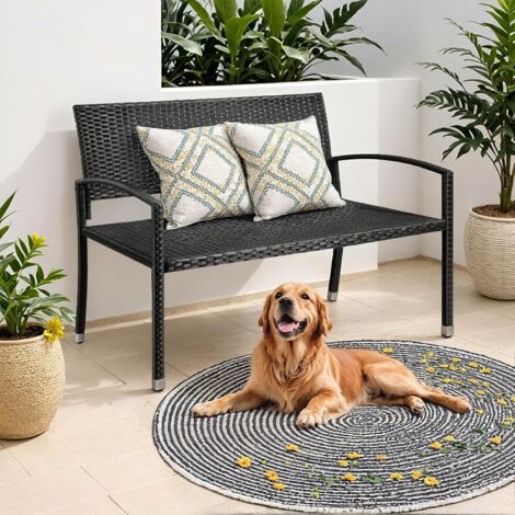 Panca da giardino in rattan, panca da esterno, panca da balcone a 2 posti, mobili da giardino, rattan bifacciale, 122x62x90 cm, nero