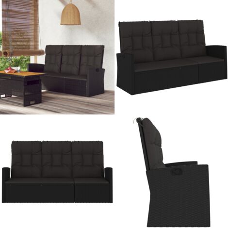 Panca da Giardino Reclinabile con Cuscini 173cm Polyrattan Nero - Cuscini da seduta - Rattan PE