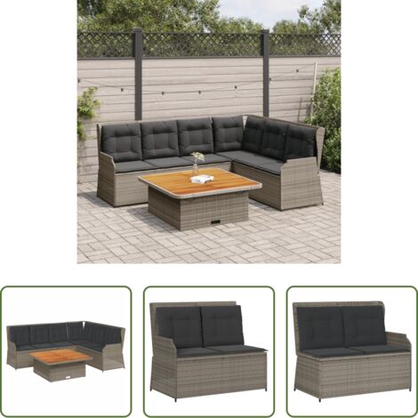 Panca da giardino reclinabile -  Set Divani da Giardino 5 pz con Cuscini in Polyrattan Grigio