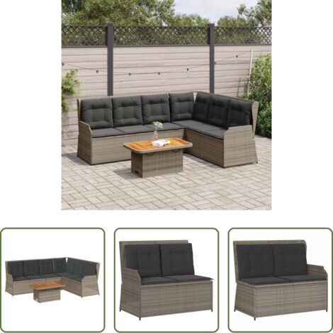 Panca da giardino reclinabile -  Set Divani da Giardino 5 pz con Cuscini in Polyrattan Grigio