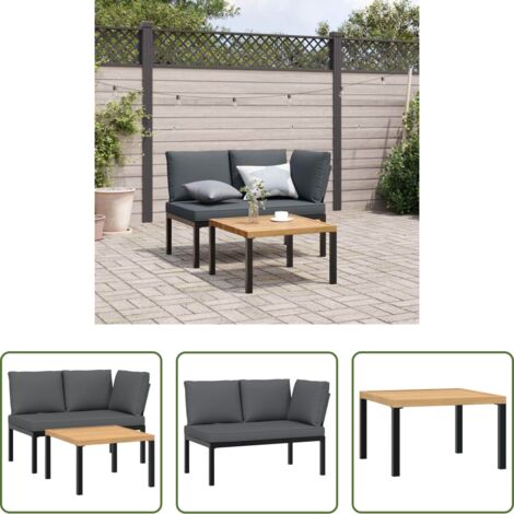 Panca da giardino -  Set Divani da Giardino 2 pz con Cuscini in Alluminio Nero