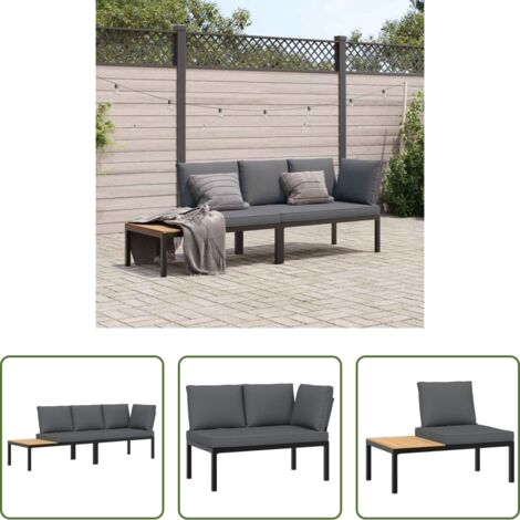 Panca da giardino -  Set Divani da Giardino 2 pz con Cuscini in Alluminio Nero