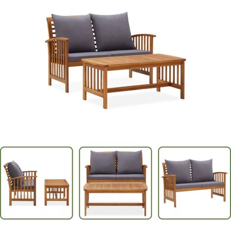 Panca da giardino -  Set Divani da Giardino 2 pz con Cuscini in Massello di Acacia