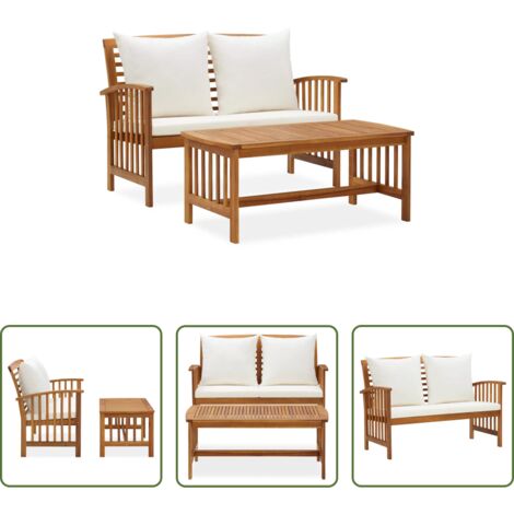 Panca da giardino -  Set Divani da Giardino 2 pz con Cuscini in Massello di Acacia