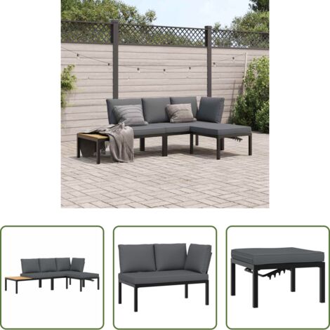 Panca da giardino -  Set Divani da Giardino 3 pz con Cuscini in Alluminio Nero