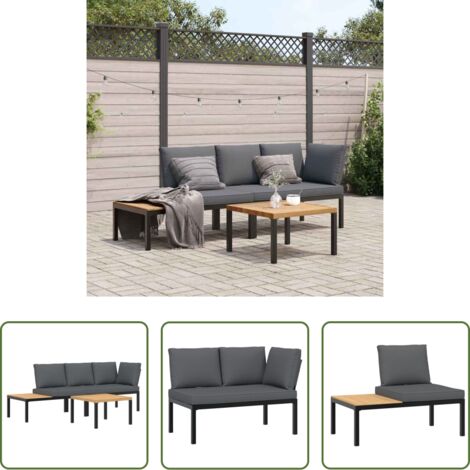 Panca da giardino -  Set Divani da Giardino 3 pz con Cuscini in Alluminio Nero