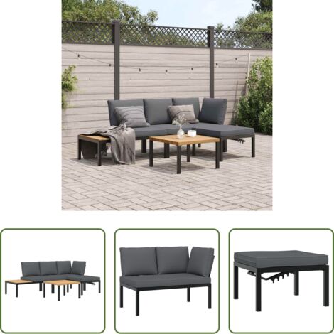 Panca da giardino -  Set Divani da Giardino 4 pz con Cuscini in Alluminio Nero