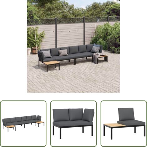 Panca da giardino -  Set Divani da Giardino 4 pz con Cuscini in Alluminio Nero