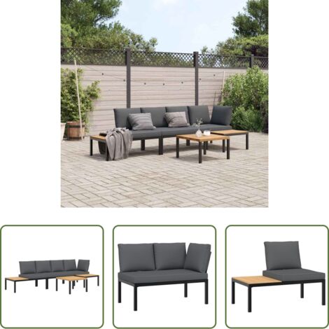 Panca da giardino -  Set Divani da Giardino 4 pz con Cuscini in Alluminio Nero