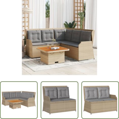 Panca da giardino -  Set Divani da Giardino 4 pz con Cuscini in Polyrattan Beige