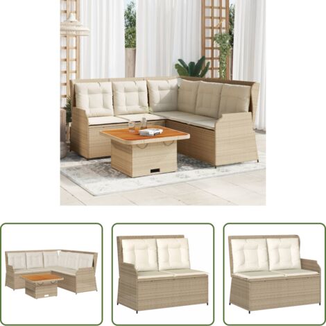 Panca da giardino -  Set Divani da Giardino 4 pz con Cuscini in Polyrattan Beige