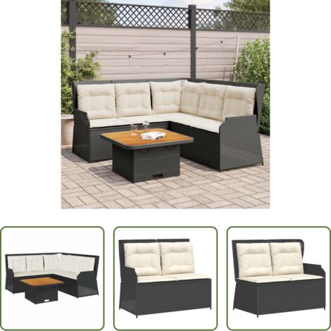 Panca da giardino -  Set Divani da Giardino 4 pz con Cuscini Nero in Polyrattan