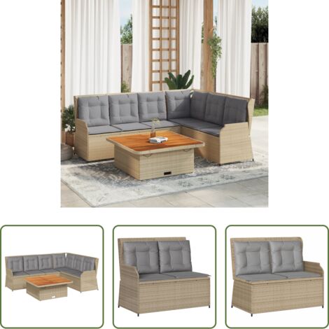Panca da giardino -  Set Divani da Giardino 5 pz con Cuscini in Polyrattan Beige