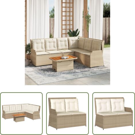 Panca da giardino -  Set Divani da Giardino 5 pz con Cuscini in Polyrattan Beige