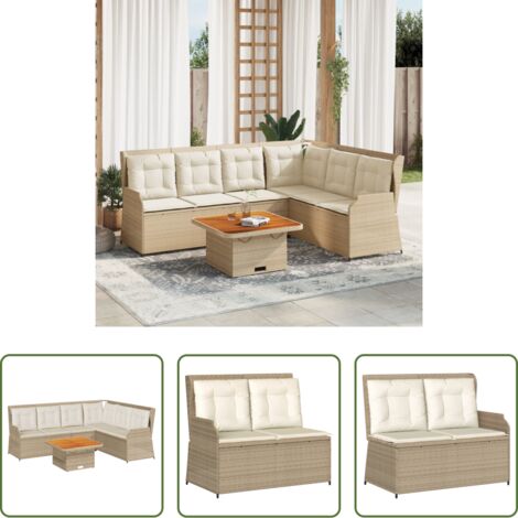 Panca da giardino -  Set Divani da Giardino 5 pz con Cuscini in Polyrattan Beige