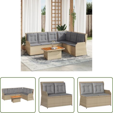 Panca da giardino -  Set Divani da Giardino 5 pz con Cuscini in Polyrattan Beige