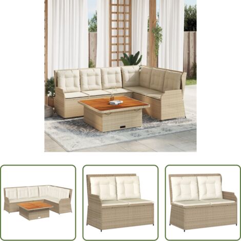 Panca da giardino -  Set Divani da Giardino 5 pz con Cuscini in Polyrattan Beige
