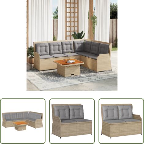 Panca da giardino -  Set Divani da Giardino 5 pz con Cuscini in Polyrattan Beige