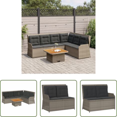 Panca da giardino -  Set Divani da Giardino 5 pz con Cuscini in Polyrattan Grigio