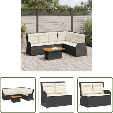 Panca da giardino -  Set Divani da Giardino 5 pz con Cuscini Nero in Polyrattan