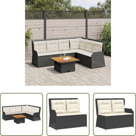 Panca da giardino -  Set Divani da Giardino 5 pz con Cuscini Nero in Polyrattan
