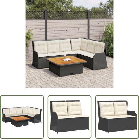 Panca da giardino -  Set Divani da Giardino 5 pz con Cuscini Nero in Polyrattan