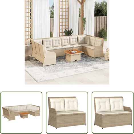 Panca da giardino -  Set Divani da Giardino 7 pz con Cuscini in Polyrattan Beige