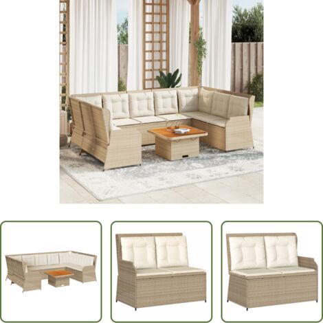 Panca da giardino -  Set Divani da Giardino 7 pz con Cuscini in Polyrattan Beige