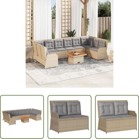 Panca da giardino -  Set Divani da Giardino 7 pz con Cuscini in Polyrattan Beige