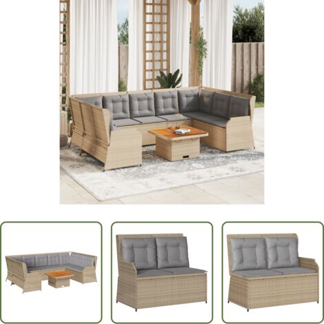 Panca da giardino -  Set Divani da Giardino 7 pz con Cuscini in Polyrattan Beige
