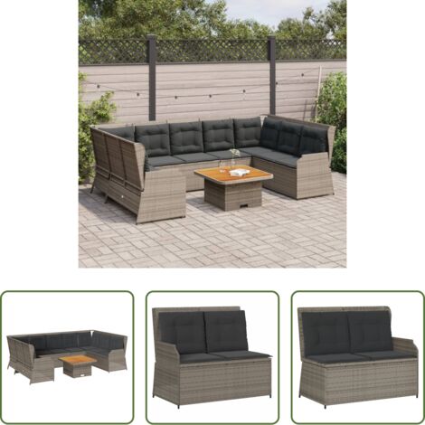 Panca da giardino -  Set Divani da Giardino 7 pz con Cuscini in Polyrattan Grigio
