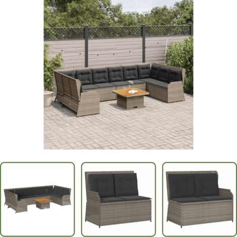 Panca da giardino -  Set Divani da Giardino 7 pz con Cuscini in Polyrattan Grigio