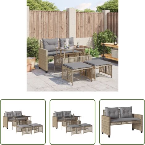 Panca da giardino -  Set Divano da Giardino 4 pz con Cuscini Beige Polyrattan Vetro