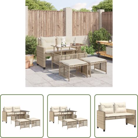 Panca da giardino -  Set Divano da Giardino 4 pz con Cuscini Beige Polyrattan Vetro