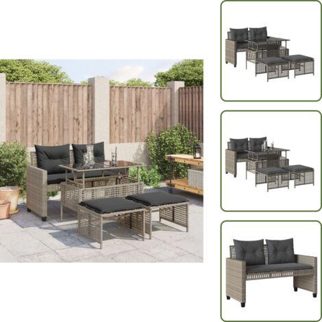 Panca da giardino - vidaXL Divano da Giardino 4pz Cuscini Grigio Chiaro Polyrattan e Vetro - Poggiapiedi