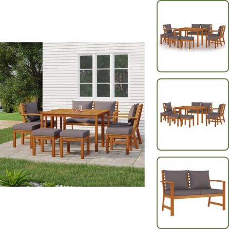 Panca da giardino - vidaXL Set da Pranzo da Giardino 9pz con Cuscini Legno Massello Acacia - Cuscini da giardino