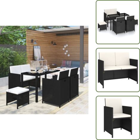 Panca da giardino - vidaXL Set da Pranzo per Esterni 6 pz con Cuscini in Polyrattan Nero - Sgabello da giardino