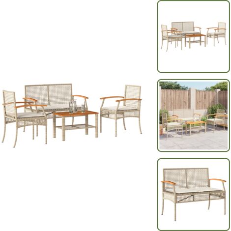 Panca da giardino - vidaXL Set Divani da Giardino 4 pz con Cuscini in Polyrattan Beige - Cuscino da seduta