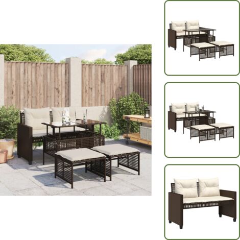 Panca da giardino - vidaXL Set Divano da Giardino 4 pz Cuscini Marrone Polyrattan e Vetro - Poggiapiedi