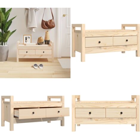 Panca da Ingresso 80x40x43 cm in Legno Massello di Pino - Panca da corridoio in pino - Panca da ingresso con cassetti