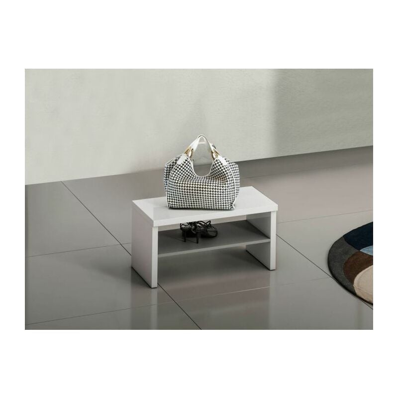Panca da ingresso bianca lucida con ripiano