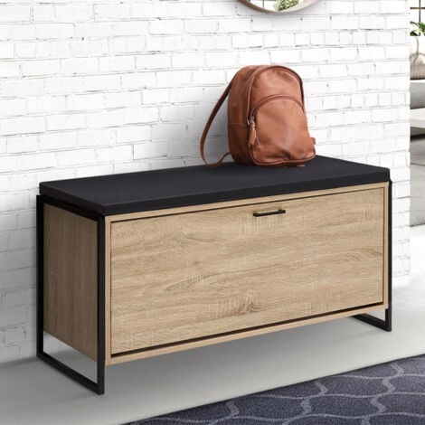 Panca da ingresso con cuscino e porta scarpe LUIS 100 cm design industriale