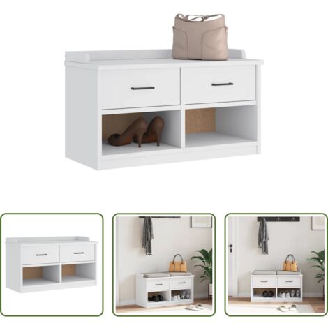 Panca da ingresso -  Panca da Corridoio SANDNES Bianca 87x40x50 cm in Legno di Pino