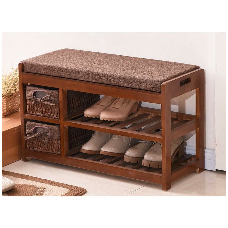 VidaXL Scarpiera In Legno Massello Di Noce – 2 Ripiani, 69x27x41 Cm – Impilabile Con Maniglie, Facile Da Montare