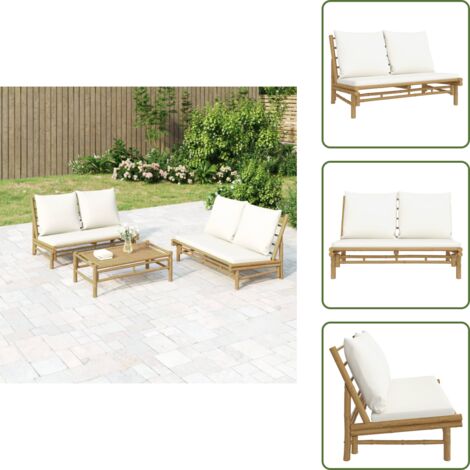 Panca da patio - vidaXL Panca da Giardino con Cuscini Bianco Crema in Bambù - Cuscino in gommapiuma