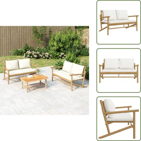 Panca da patio - vidaXL Panca da Giardino con Cuscini Bianco Crema in Bambù - Cuscino in gommapiuma